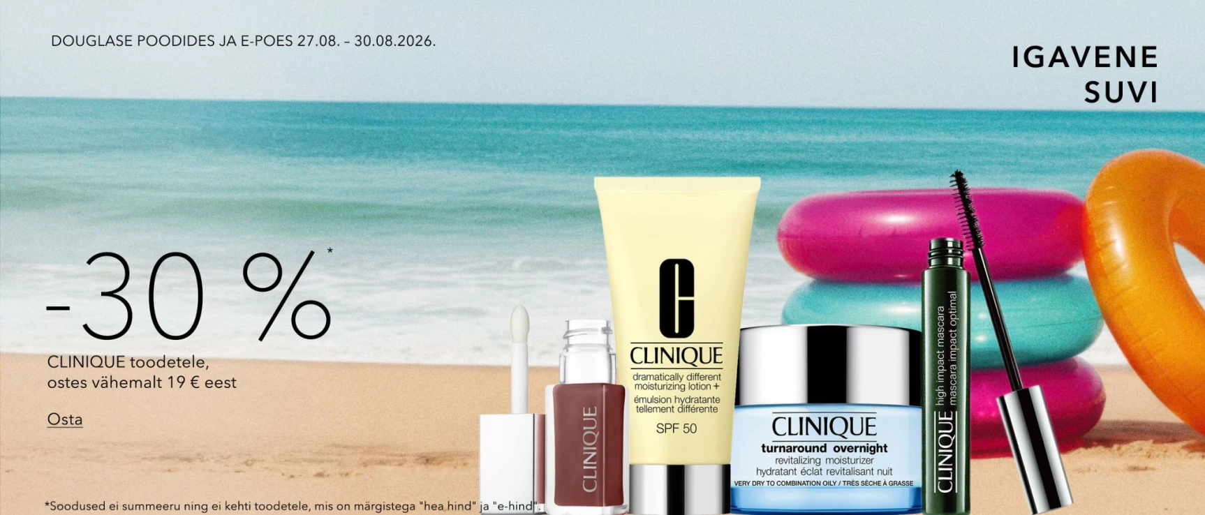 -30%* soodust CLINIQUE ostes vähemalt 19 EUR EEST.