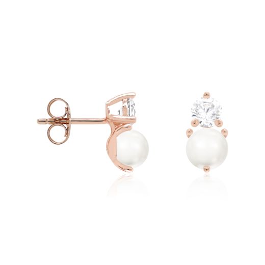 Marmara Sterling 925 Silver Earrings White Pearl Rose Gold