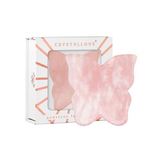 Crystallove Butterfly Rose Quartz gua Sha   (Sejas masāžas plāksnīte - taurenis no rožu kvarca)