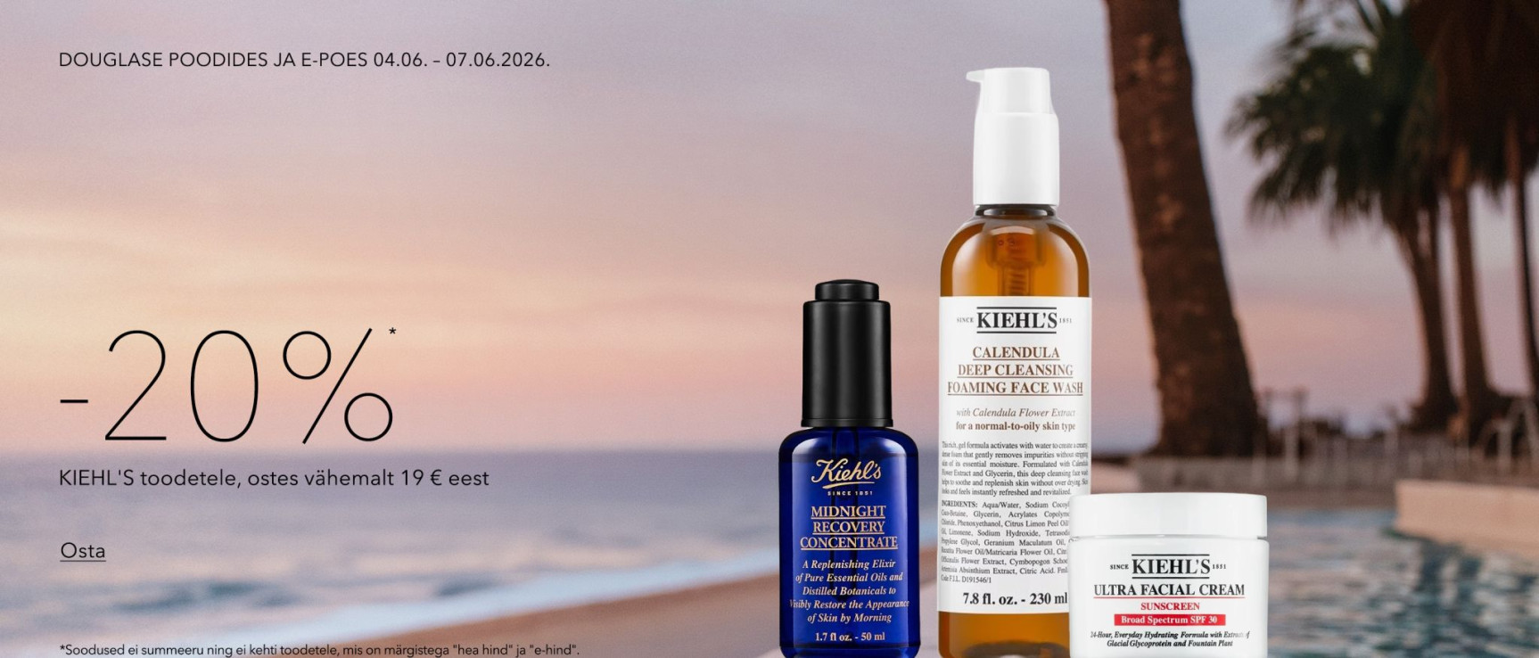 -20%* Soodustus KIEHL'S, ostes vähemalt 19 € eest