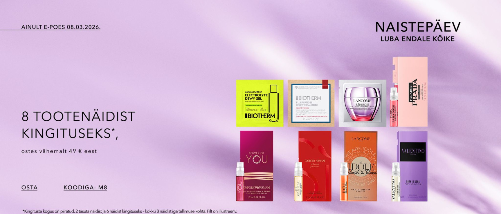 8 tootenäidis kingituseks ostes vahemalt 49 eur koodiga M8
