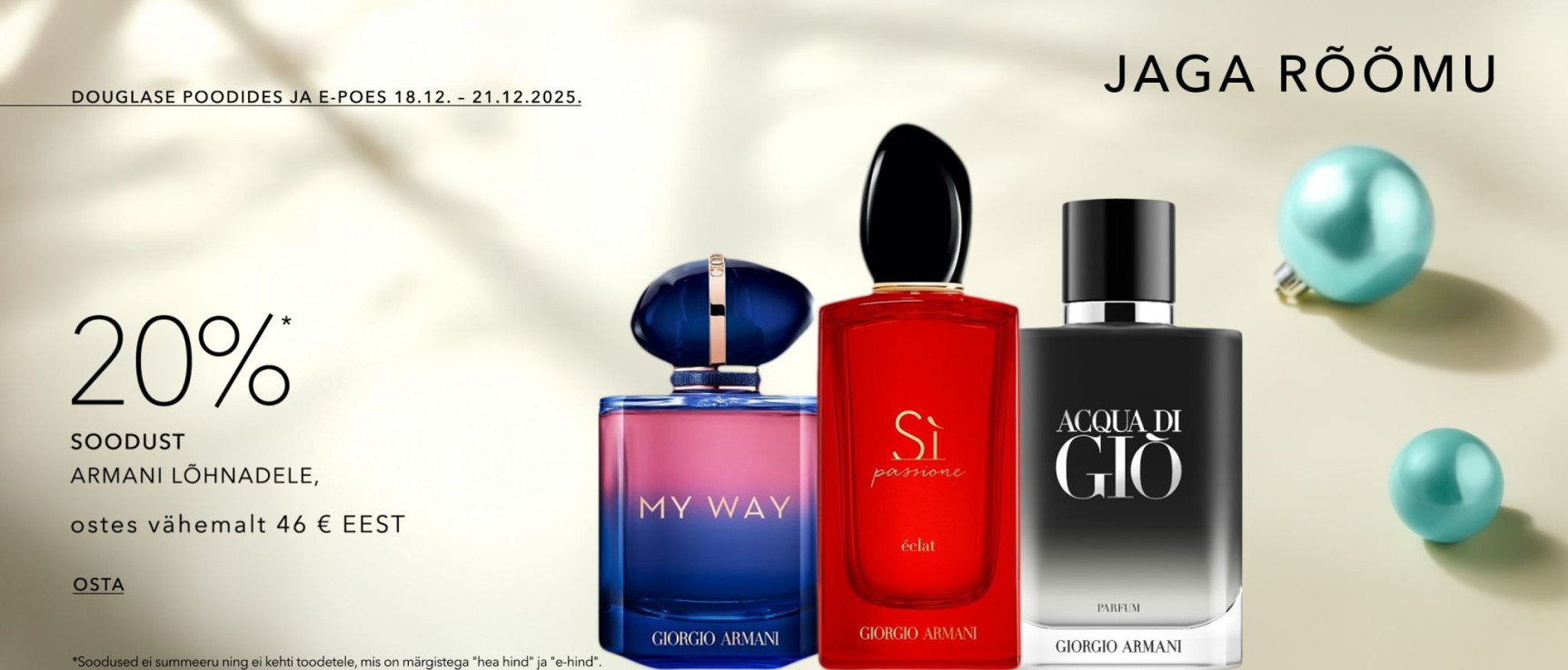 20%* Soodust  Armani Lõhnadele, Ostes Vähemalt 46 € Eest